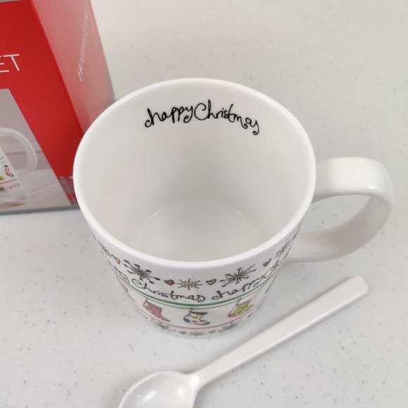 Holiday Lane Porcelain Mug And Spoon Set Happy Christmas Stockings Gifts - Picture 2 of 5
